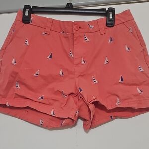 Pink Bermuda Shorts with Sailboat Pattern